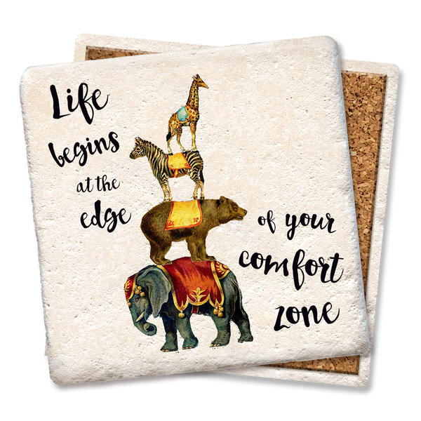 Drink Coaster -  Life Begins at Comfort Zone Stacked Animals Coaster