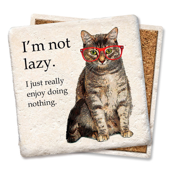 Drink Coaster - I'm Not Lazy Cat Red Glasses